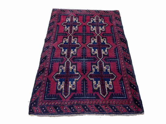 USED 3X5 Vintage Handmade Tribal Wool Rug Balouchi Rug Afghan Rug Red Beige Blue Nice