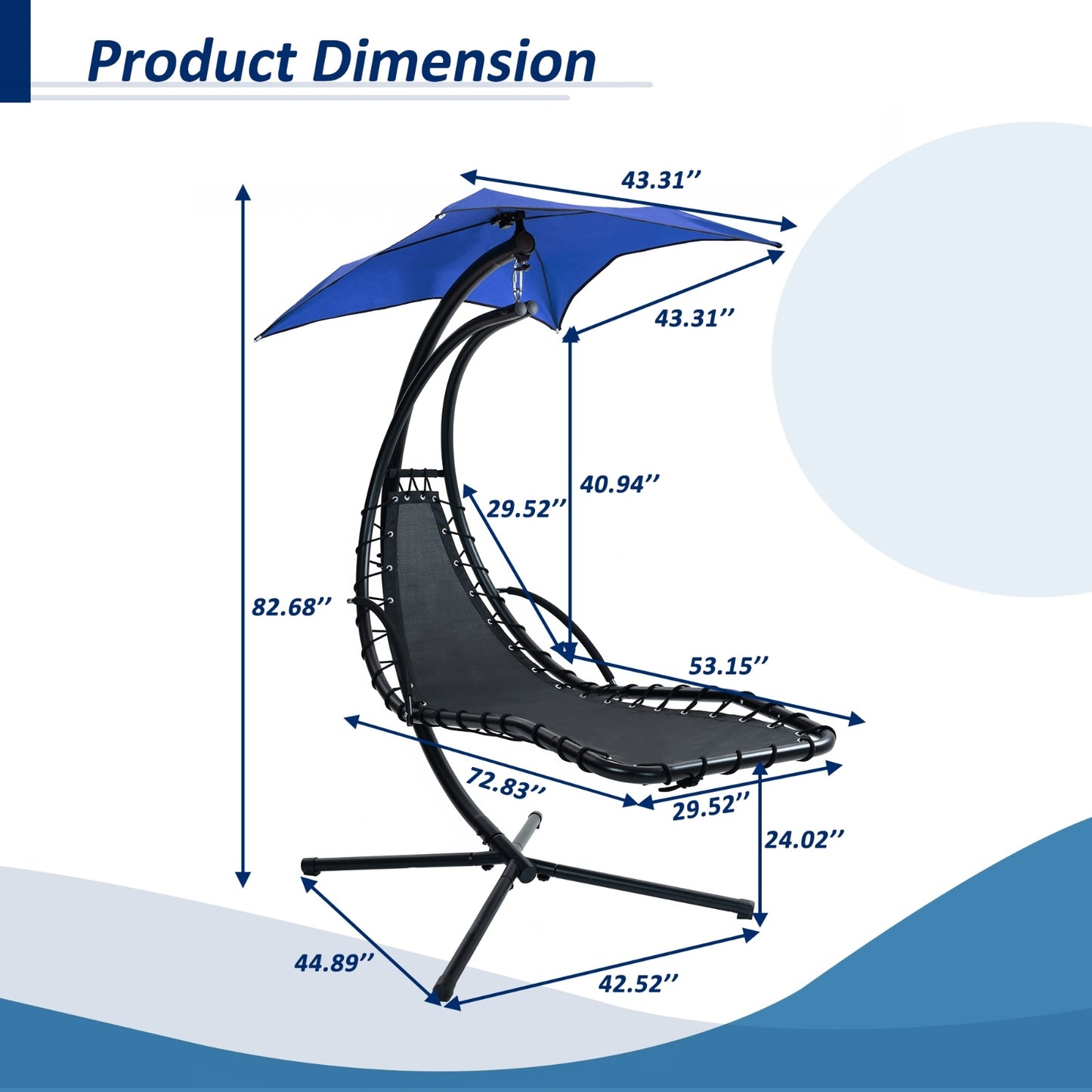 NEW Navy Blue Hanging Chaise Lounger With Removable Canopy Outdoor Swing Chair With Built-in Pillow