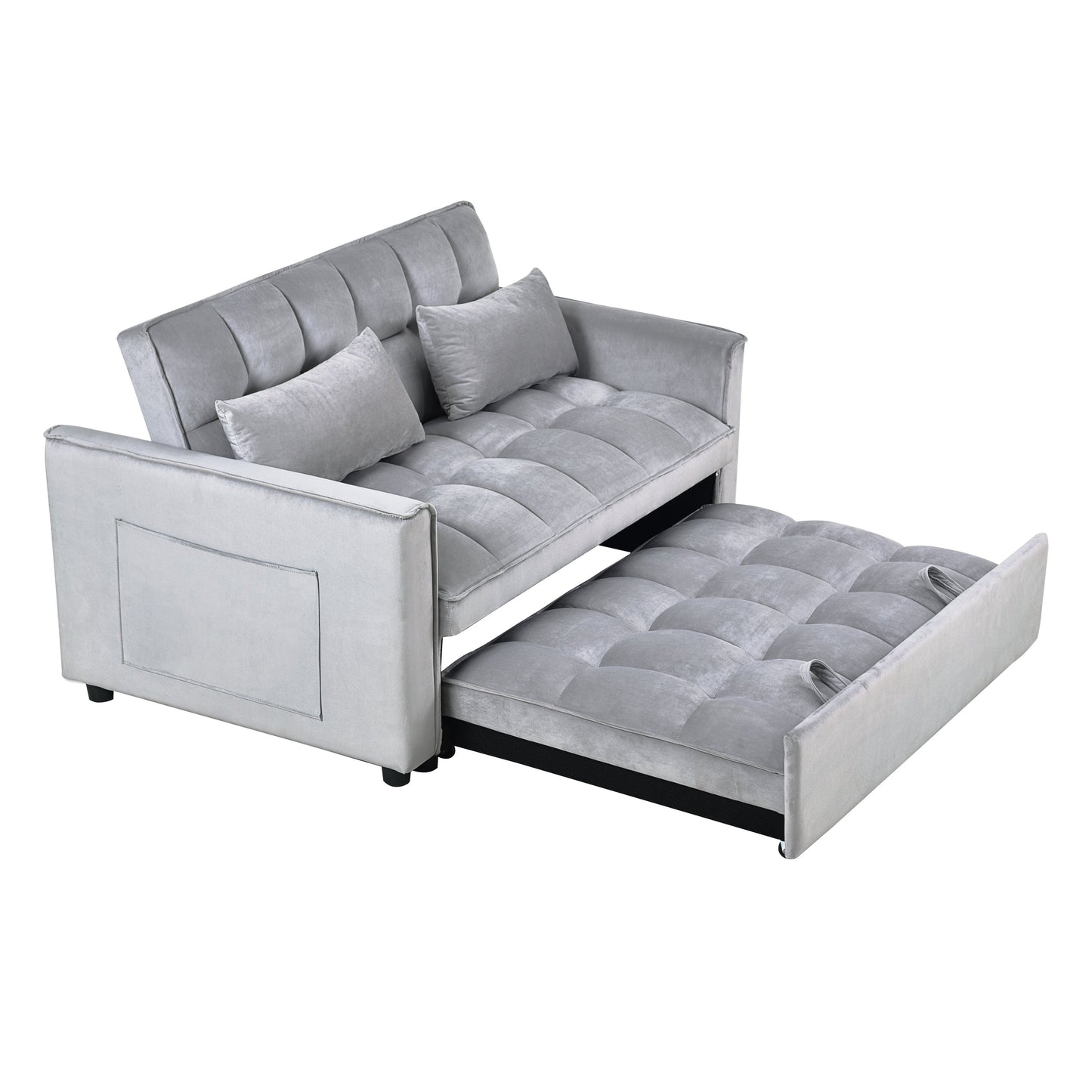NEW 3 in 1 Convertible Sleeper Sofa Bed,  Modern Pull Out Couch Bed, Adjustable Backrest, Velvet Loveseat Futon Sofa with Pillows & Pockets for Living Room Apartment, Grey