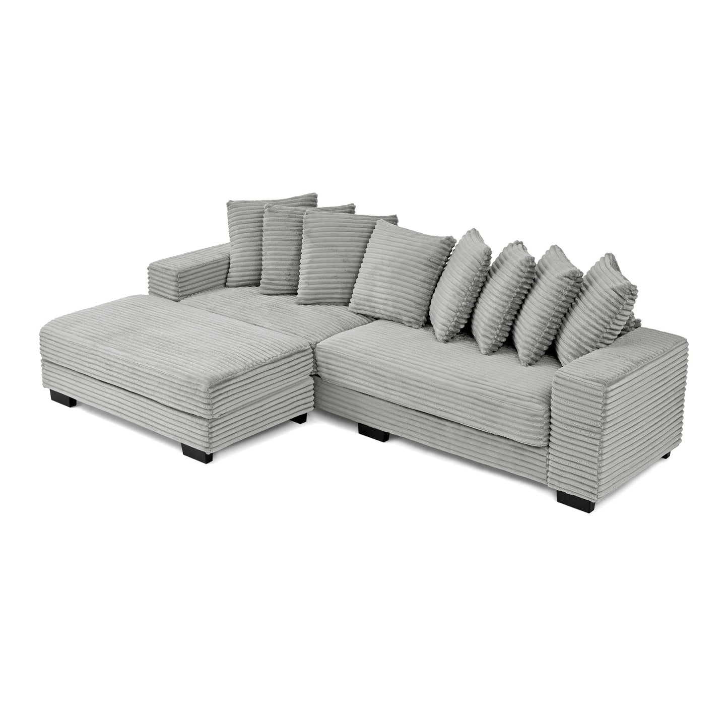 NEW Gray Corduroy Tufted Upholstered Sleeper Sectional L-Shaped Modular Convertible Sofa