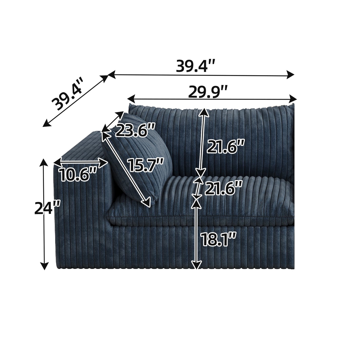 NEW Cloud Blue Corduroy Fabric Removable Cushion Double Layer Deep Seat Sofa Couch