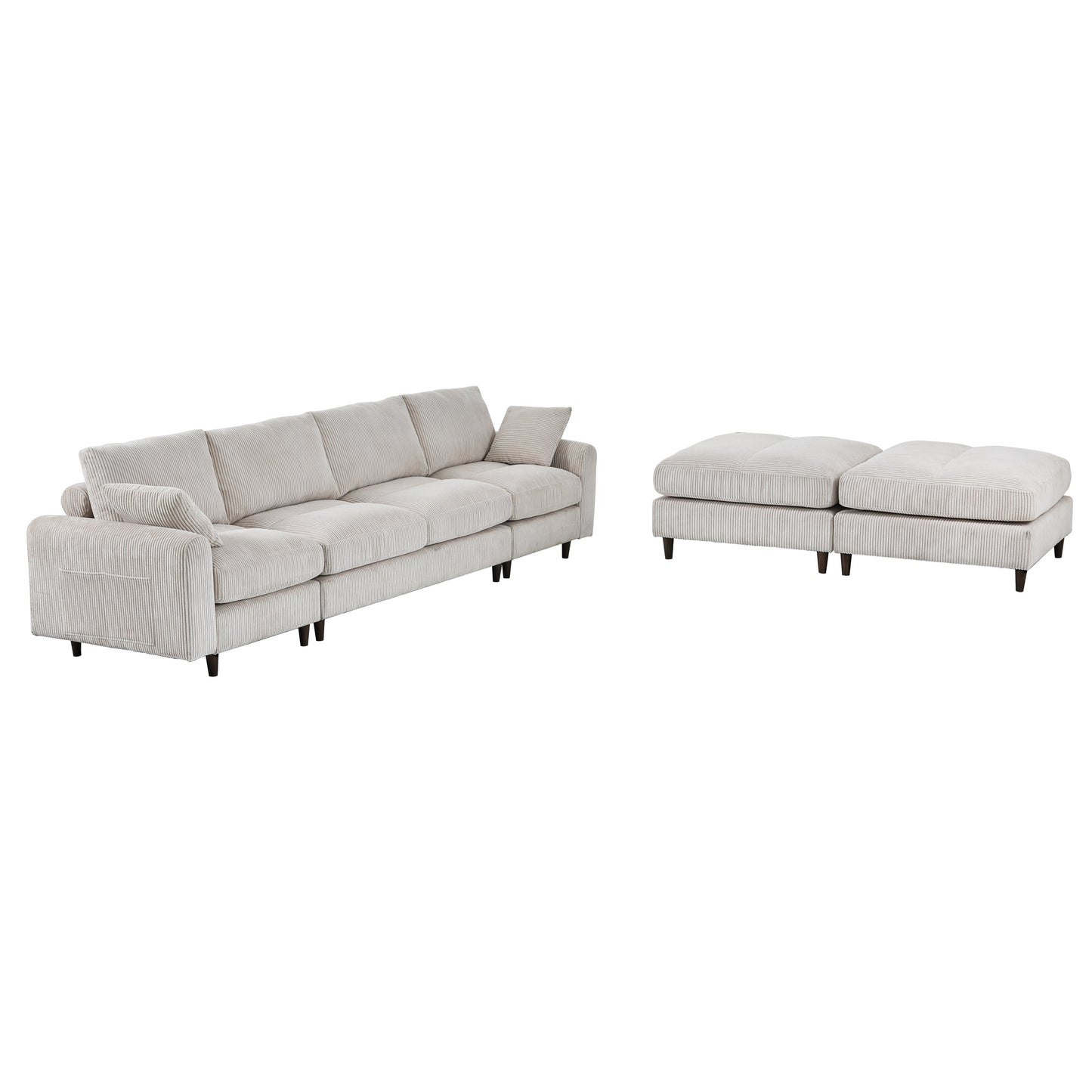 NEW Modern White Corduroy Modular Oversized U-shaped Convertible L-shaped Sectional Sofa Set with Pillow and Footstool