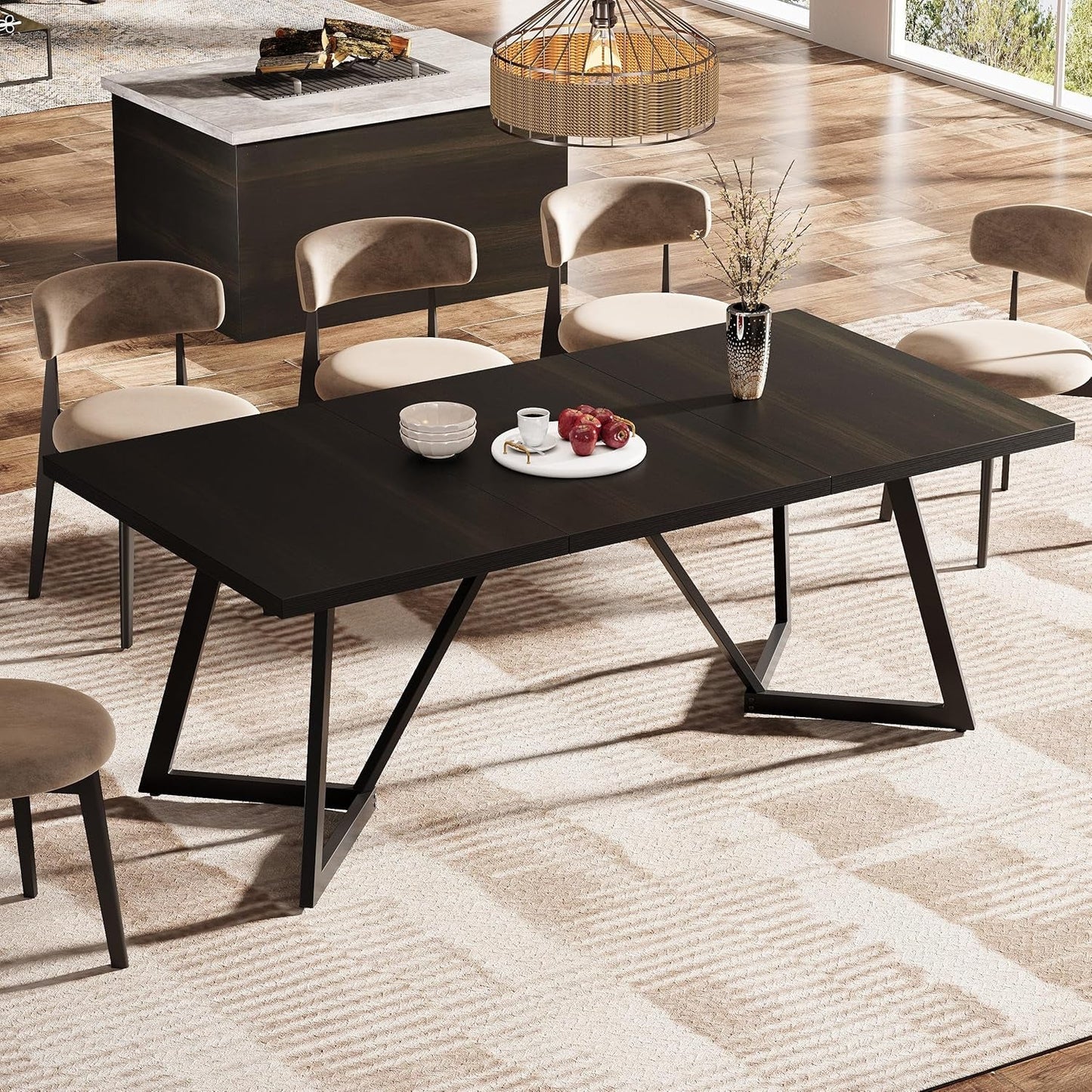 NEW 70.86 Inch Black Dining Table For 4 To 6 Family Room