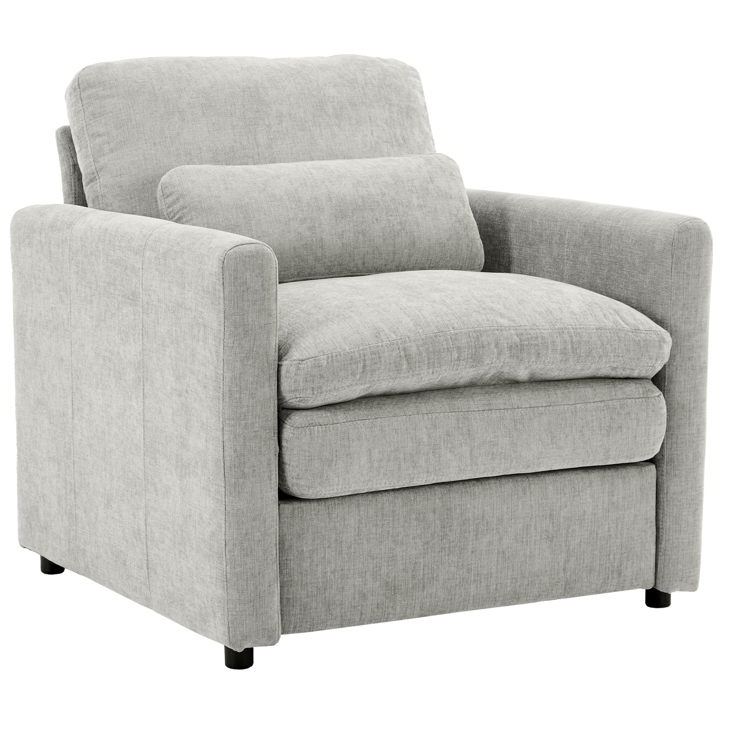 NEW Light Grey Chenille Cozy Upholstered Oversized Comfy Cloud Double Cushion Single Armchair Sofa