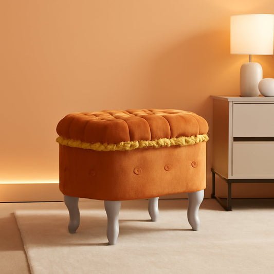 NEW Orange Upholstered Storage Ottoman for Living Room