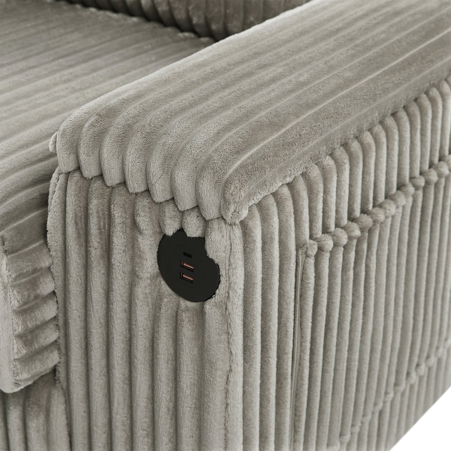 NEW Modern 4-Seater Corduroy Sofa Couch with USB Ports, Hidden Storage Arms, and Flip-Top Cup Holders, Brown, 133 Inches