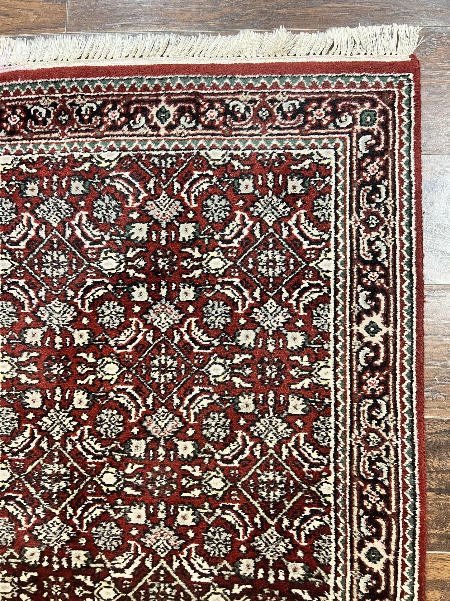 USED Indo Persian Runner Rug 2.7 x 8, Wool Hand Knotted Vintage Carpet, Red Black, Herati Allover Pattern, Oriental Runner, Rug for Hallway