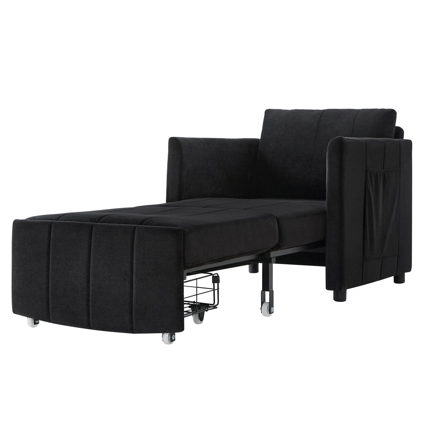 NEW Black Chenille Upholstered Convertible Sleeper Sofa with 5-Position Backrest Side Pockets Storage