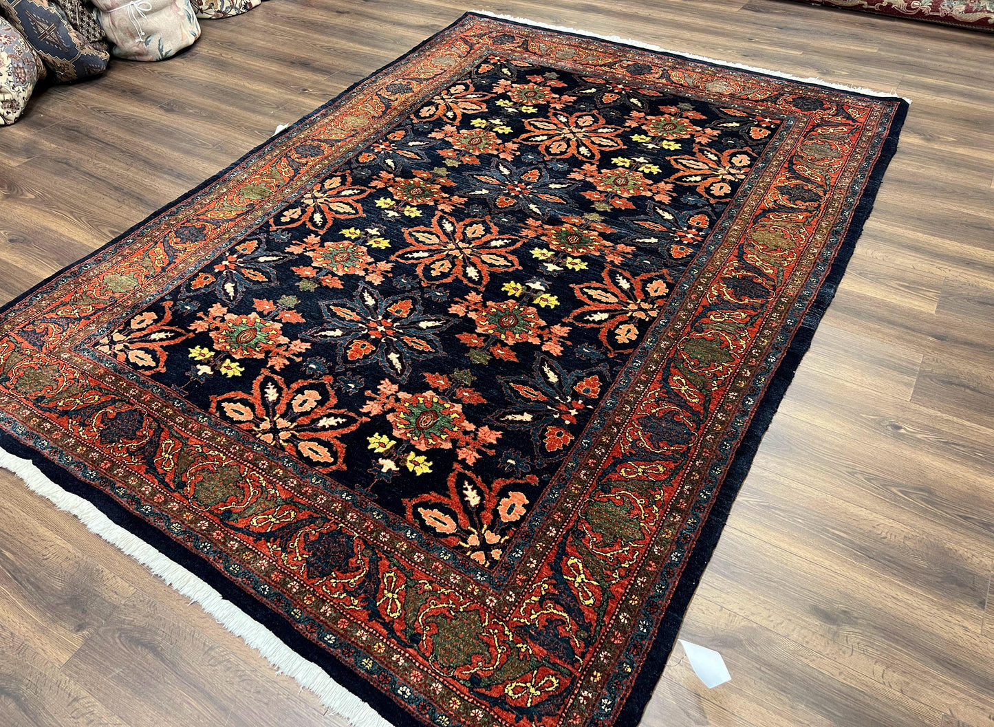USED Wonderful Persian Rug 7x10, Navy Blue and Red, Allover Floral Pattern, Bidjar Carpet, Authentic Oriental Rug 7 x 10, Wool Hand Knotted Rug