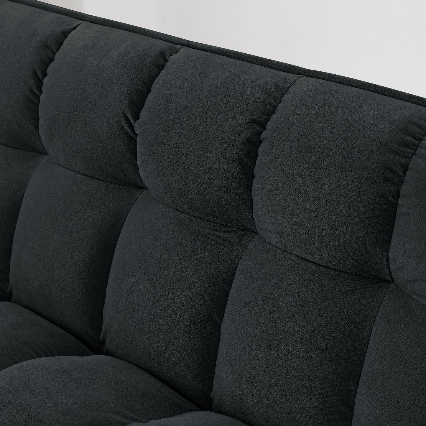 NEW 54.33 inch Versatile Foldable Modern Black Velvet Sofa Pull-out Bed Adjustable Back