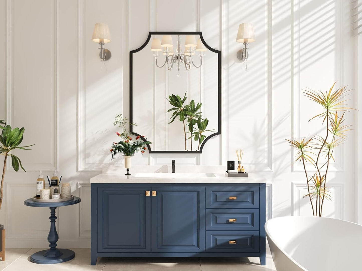 NEW 30x40 Black Bathroom Mirror With Gold Scalloped Frame