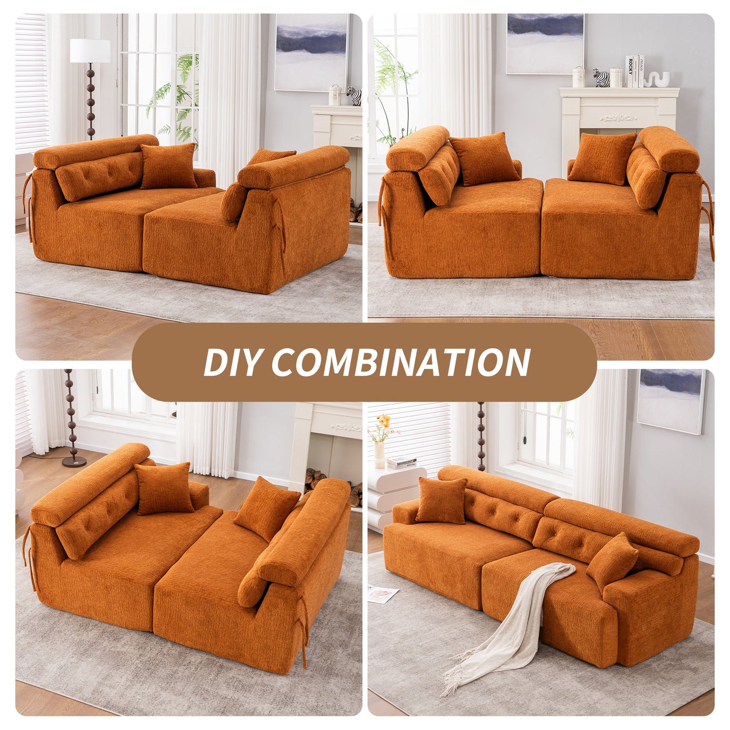 NEW Reconfigurable Amber Orange 4-Seater Sectional Sofa