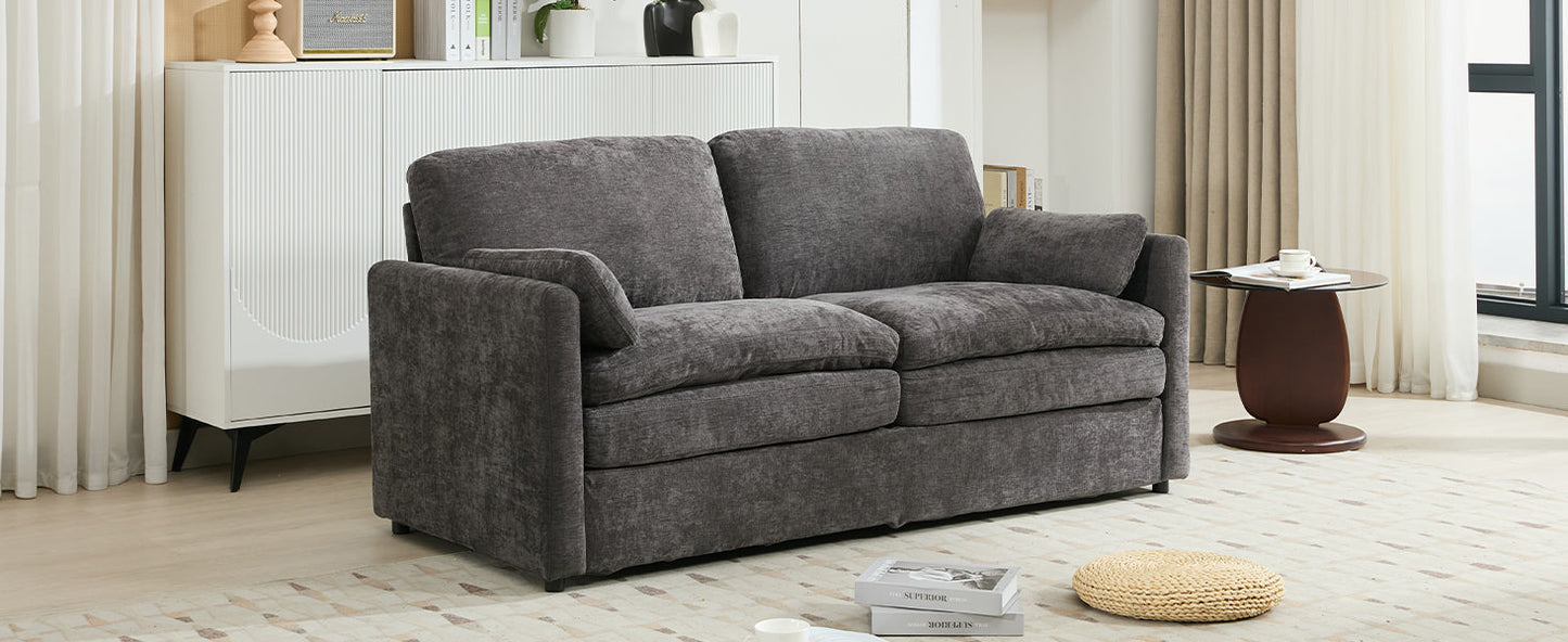 NEW Gray Premium Chenille Fabric Upholstered Rolled Arm Loveseat with Lumbar Pillow