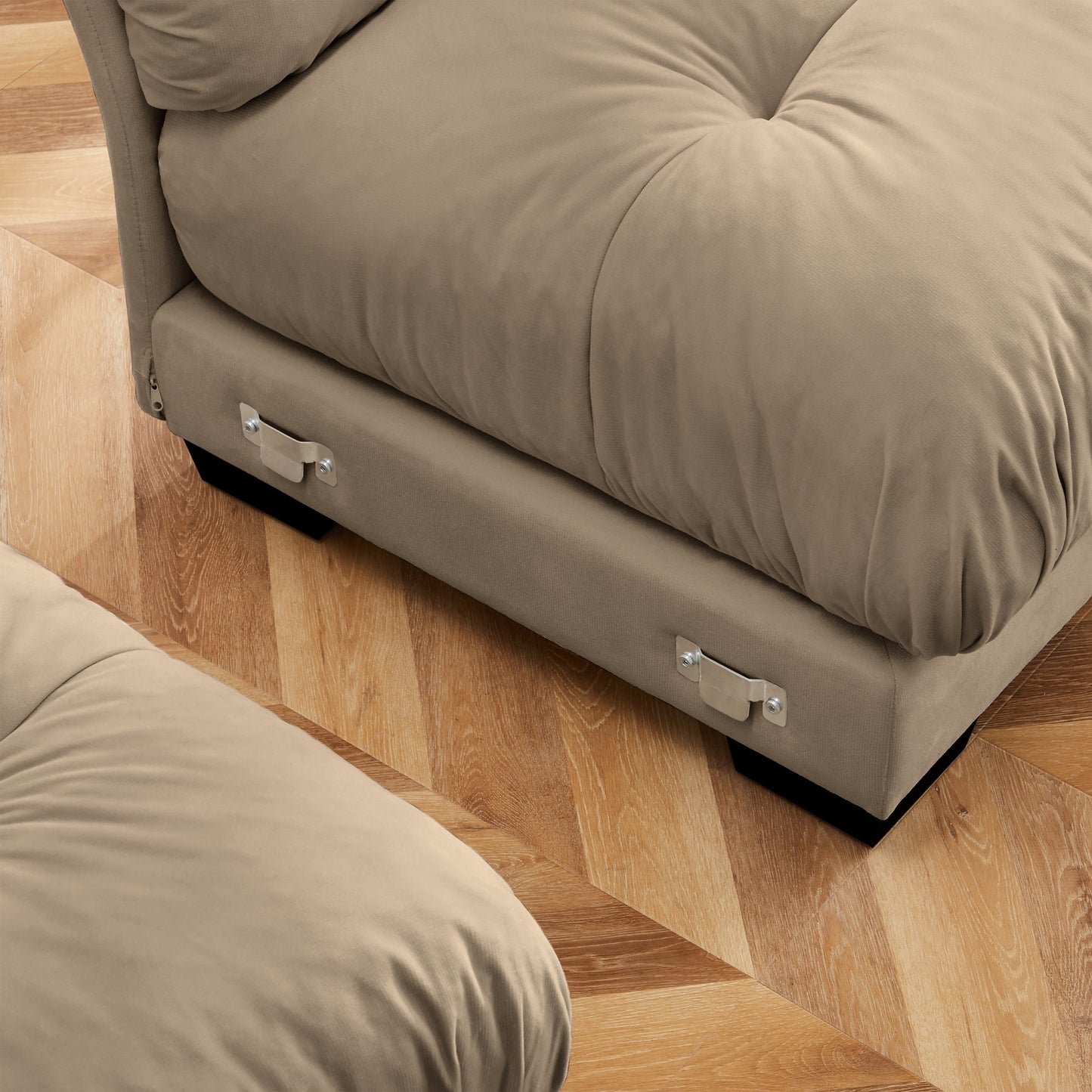 NEW Modern Camel Velvet Two-Seater Sofa with Ottoman