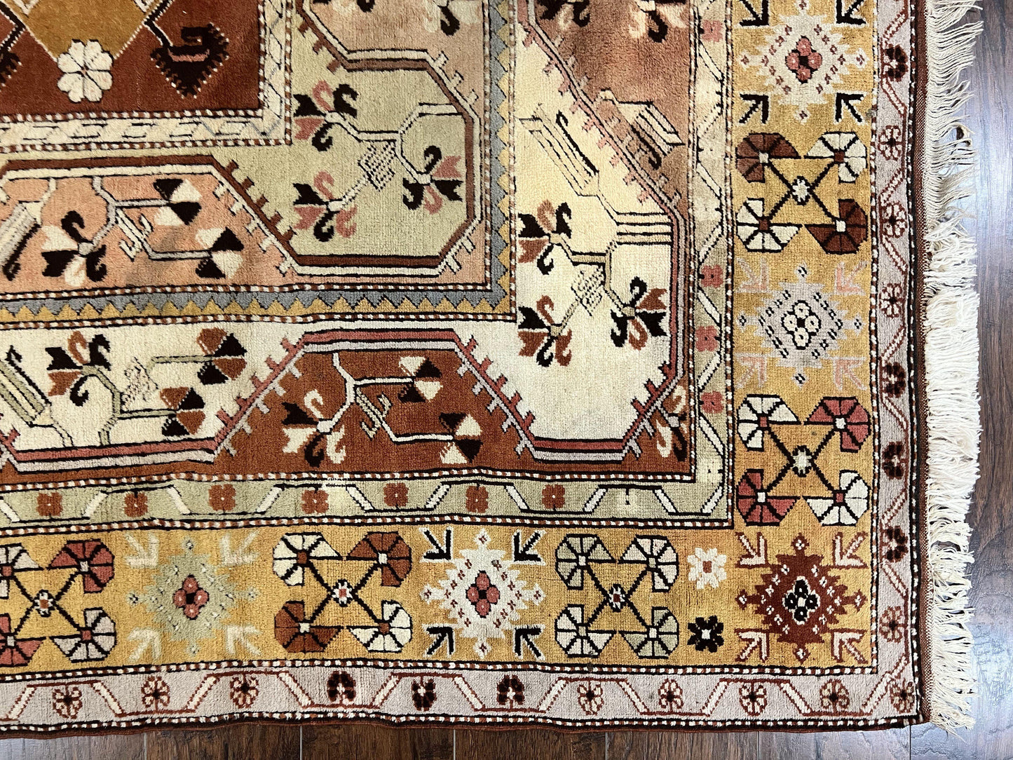 USED Turkish Rug 7x10, Wool Hand Knotted Vintage Carpet, Geometric Kazak Pattern