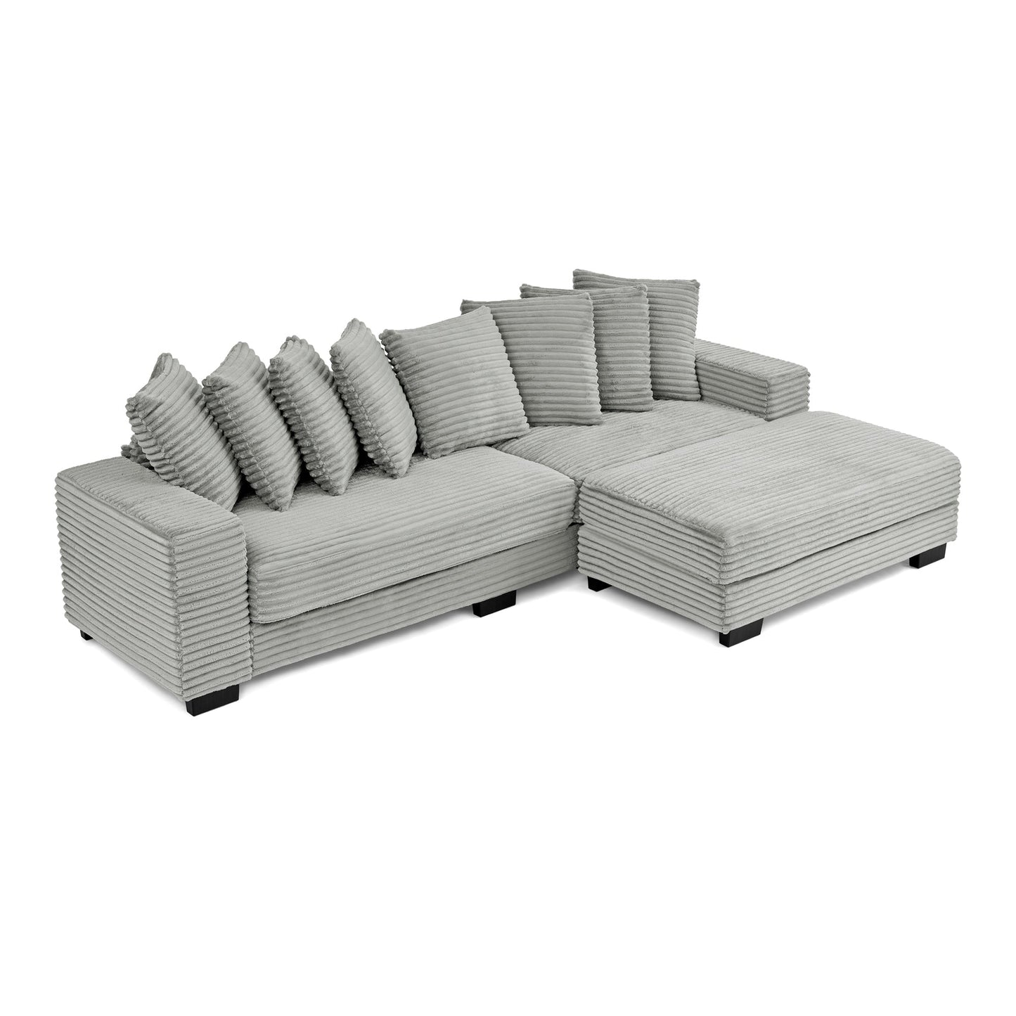 NEW Gray Corduroy Tufted Upholstered Sleeper Sectional L-Shaped Modular Convertible Sofa