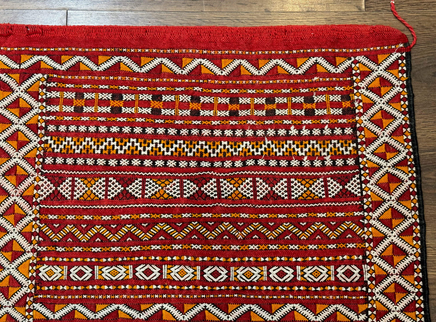 USED Moroccan Kilim Rug 4x8, Flatweave, Bohemian, Red Ivory Orange