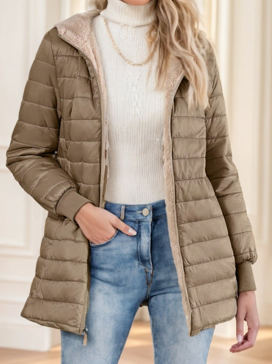 New Aveloria Modichic Casual Versatile Solid Color Fleece Hooded Padded Padded Coat
