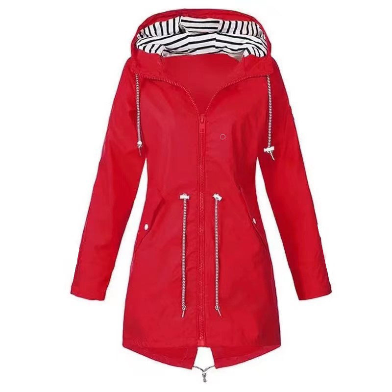 New Women's Waterproof Raincoat Casual Basic Outdoors Drawstring Trench Lightweight Drawstring Jackets Hiking Clothes For Women