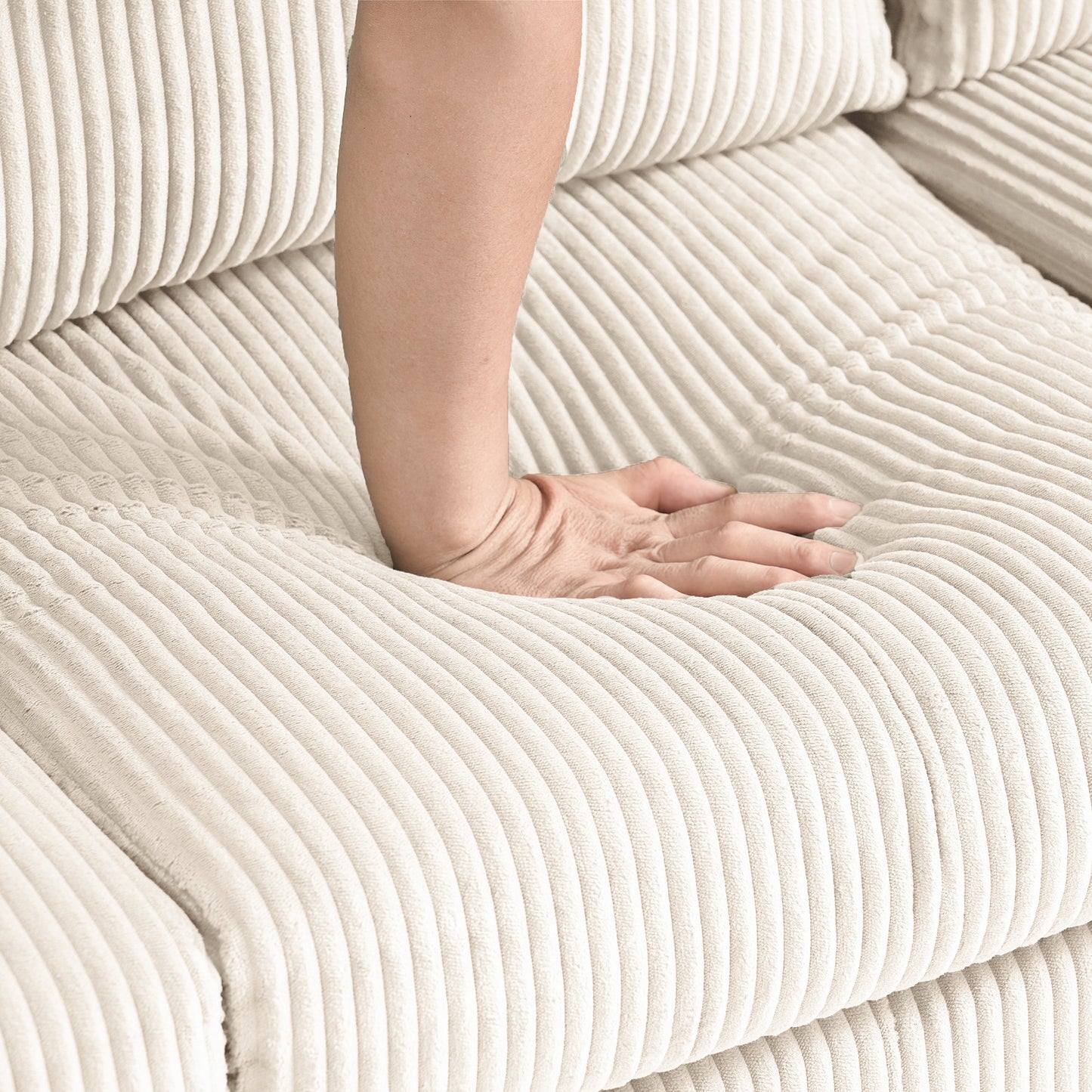 NEW Off White Modern Luxury L-Shaped Sofa with Padded Corduroy