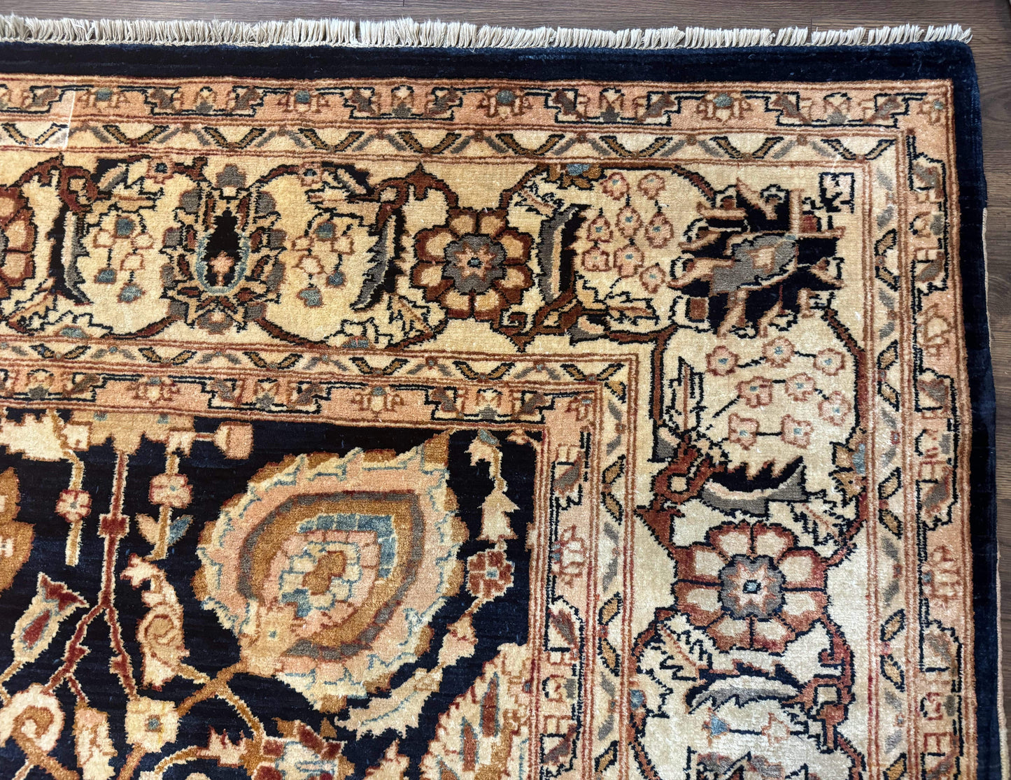 USED Pak Persian Bidjar Rug 10x13, Midnight Blue and Tan Pakistani Carpet