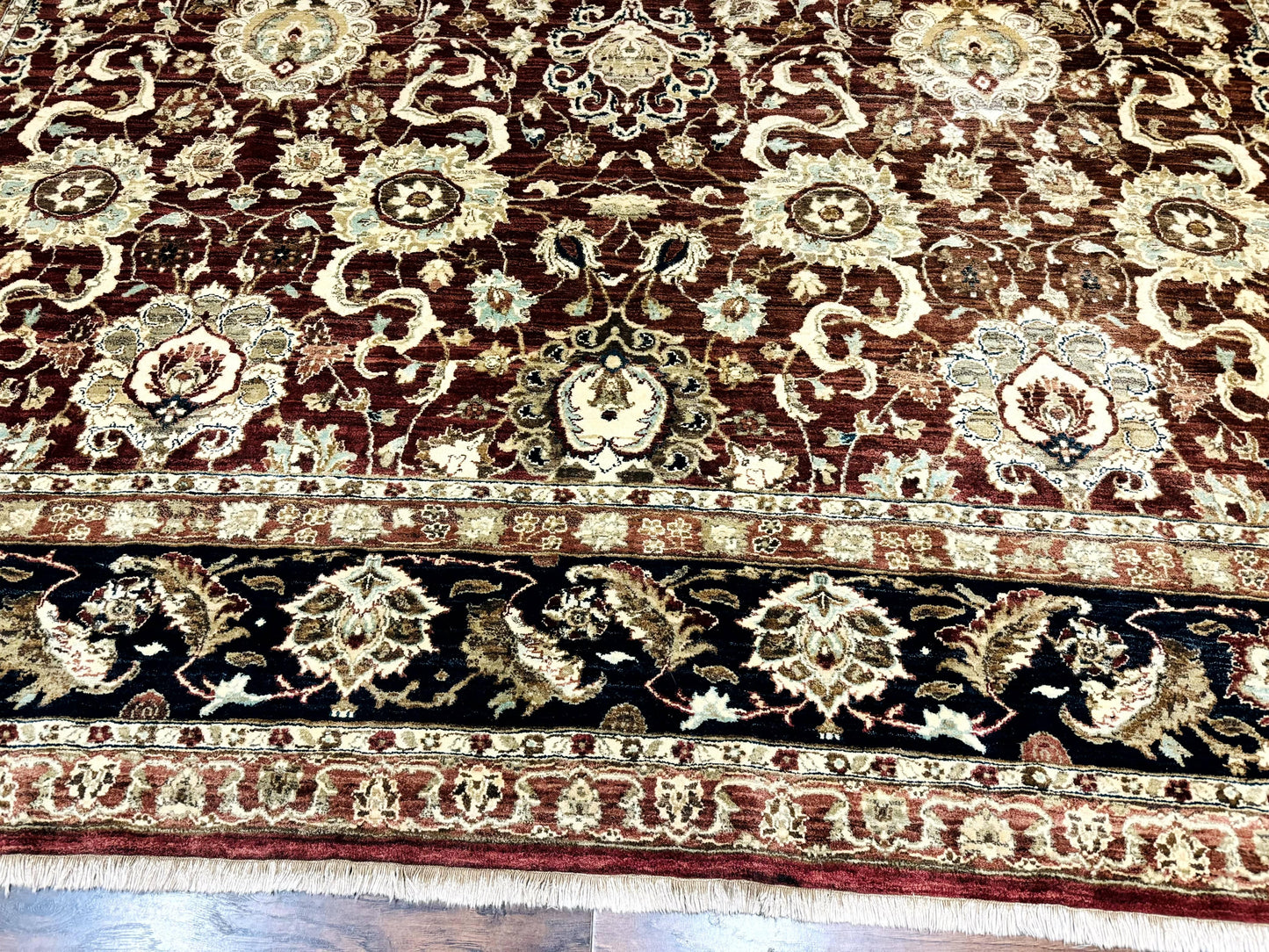 USED Palace Sized Indian Agra Rug 12x17, Wool Handmade Floral Allover Carpet