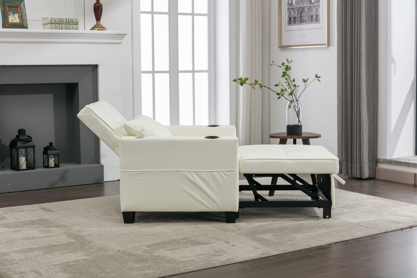 NEW Futon Chair Bed Convertible Chair 3-in-1 Pull Out Sleeper Chair Beds with USB Ports,Wear-resistant and Anti-scratch,  Armchair Bed Sleeper for Living Room (White Leather)