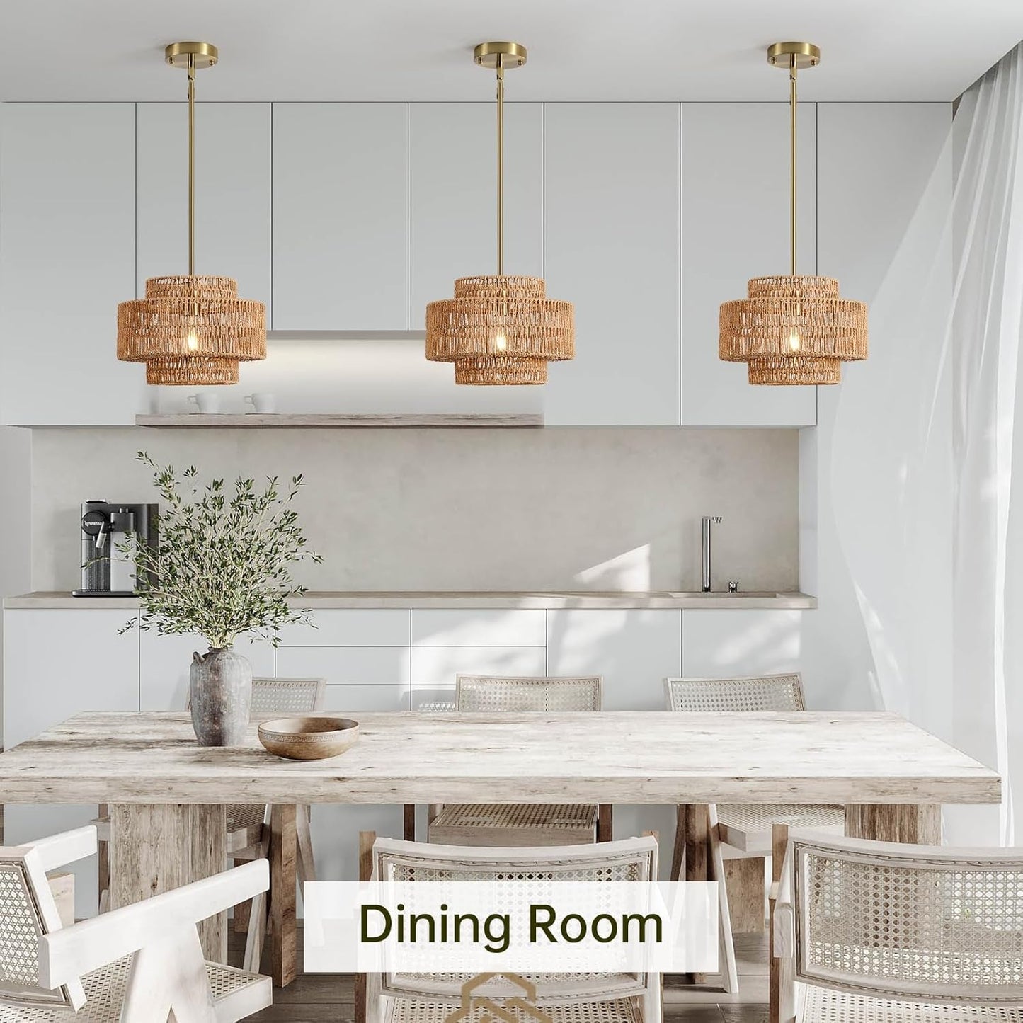 NEW Boho Rattan Chandelier Handwoven Pendant Light Natural