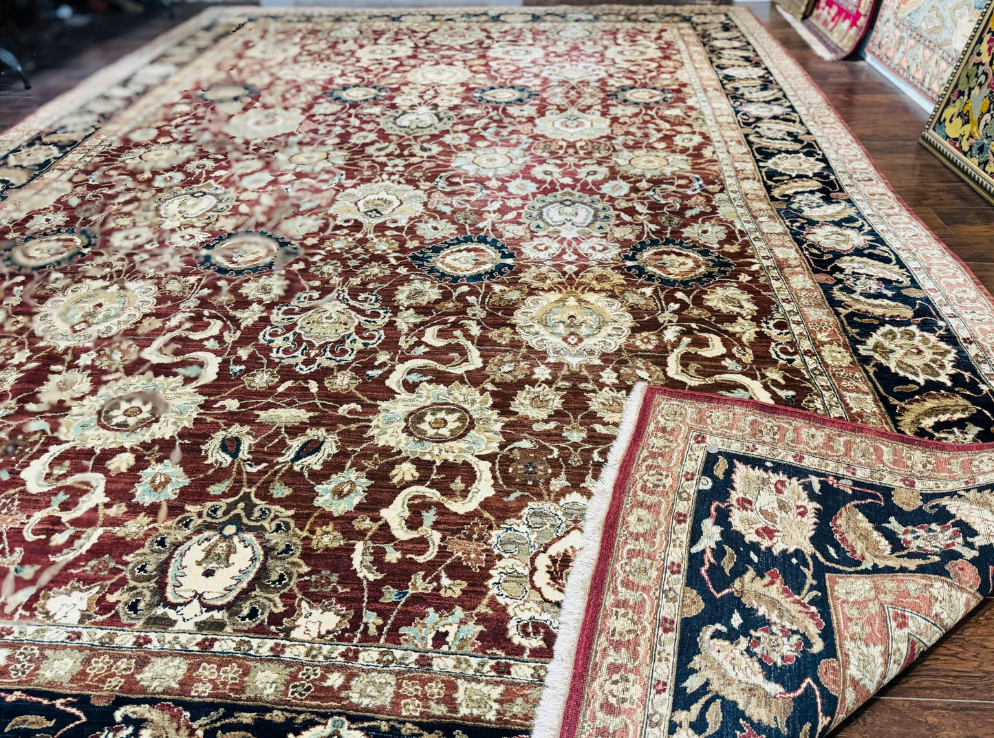 USED Palace Sized Indian Agra Rug 12x17, Wool Handmade Floral Allover Carpet