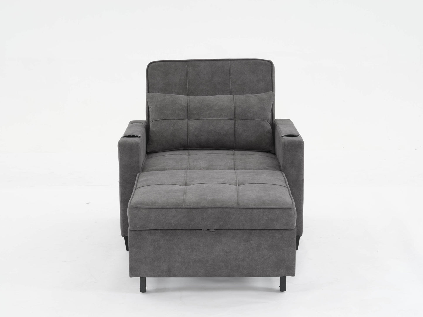 NEW Dark Grey Futon Bed Convertible Chair 3-in-1 Pull Out Sleeper Sofa with USB Ports