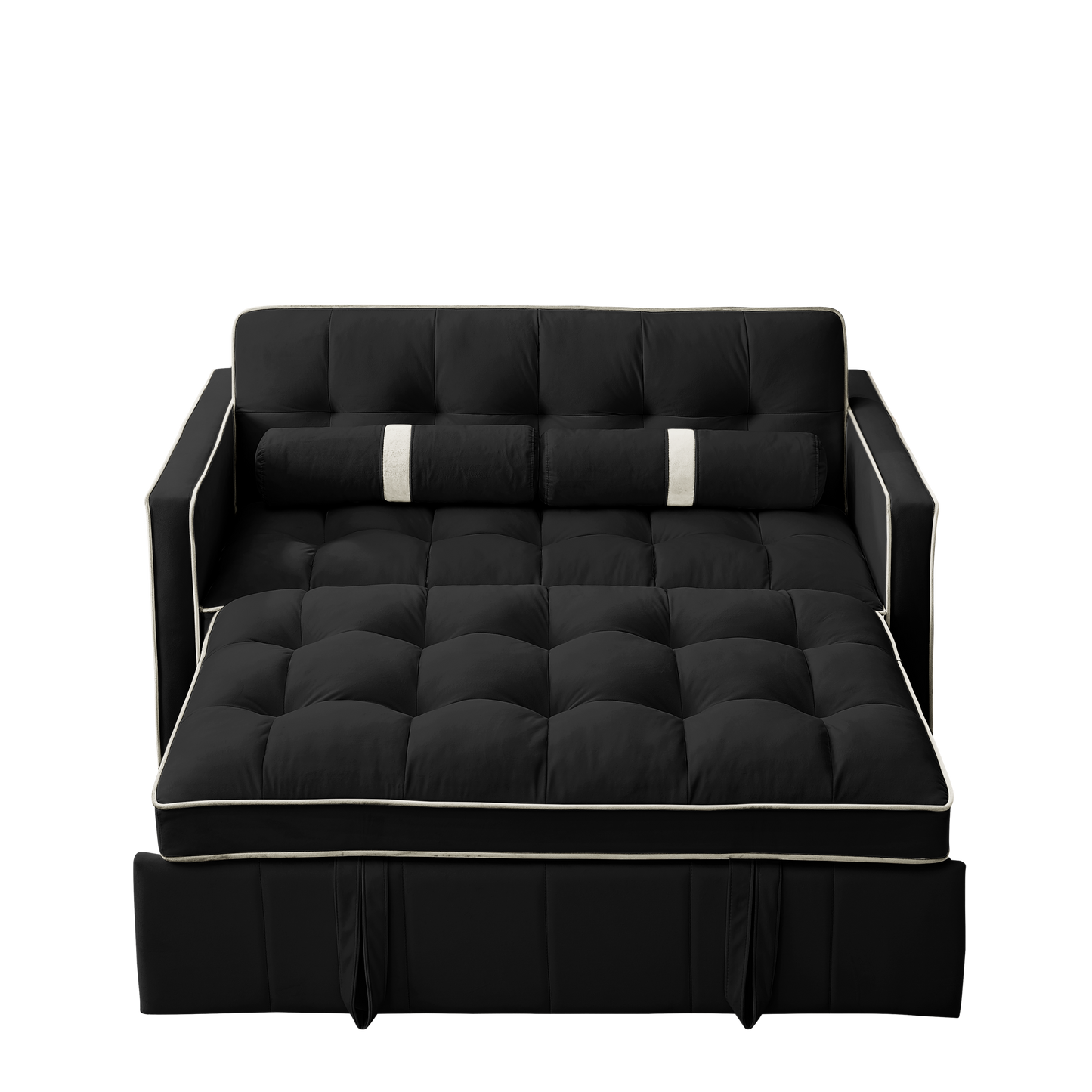 NEW Modern 55.5' Pull Out Sleep Sofa Bed 2 Seater Loveseat Sofa Couch with Side Pockets Adjustable Backrest and Lumbar Pillows