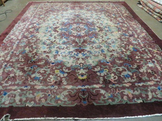 USED 8' X 10' Vintage Handmade Chinese Art Deco Peking Nichols Wool Rug Flowers Nice