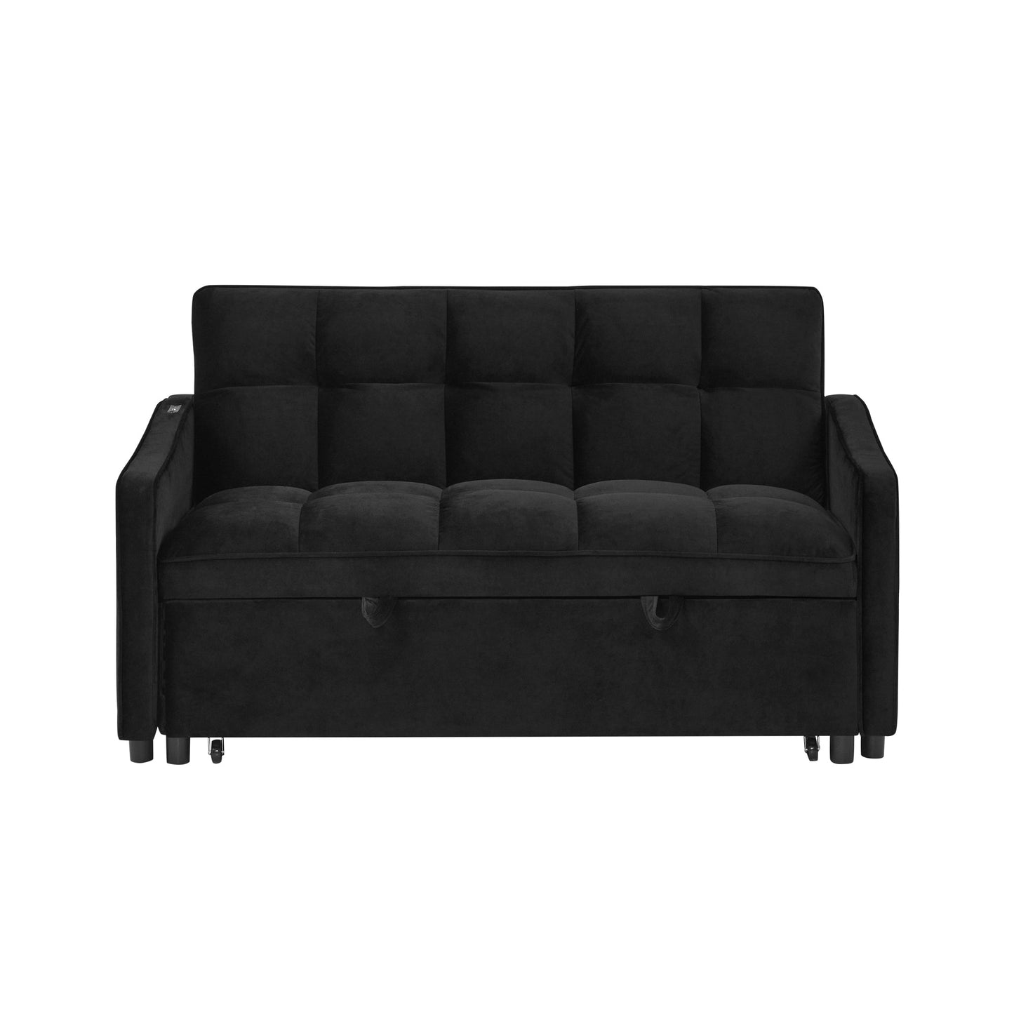 NEW Loveseats Sofa Bed with Pull-out Bed,Adjsutable Back and Two Arm Pocket,TypeC and USB Charging with Copper nail,Black (47'x53'x31')