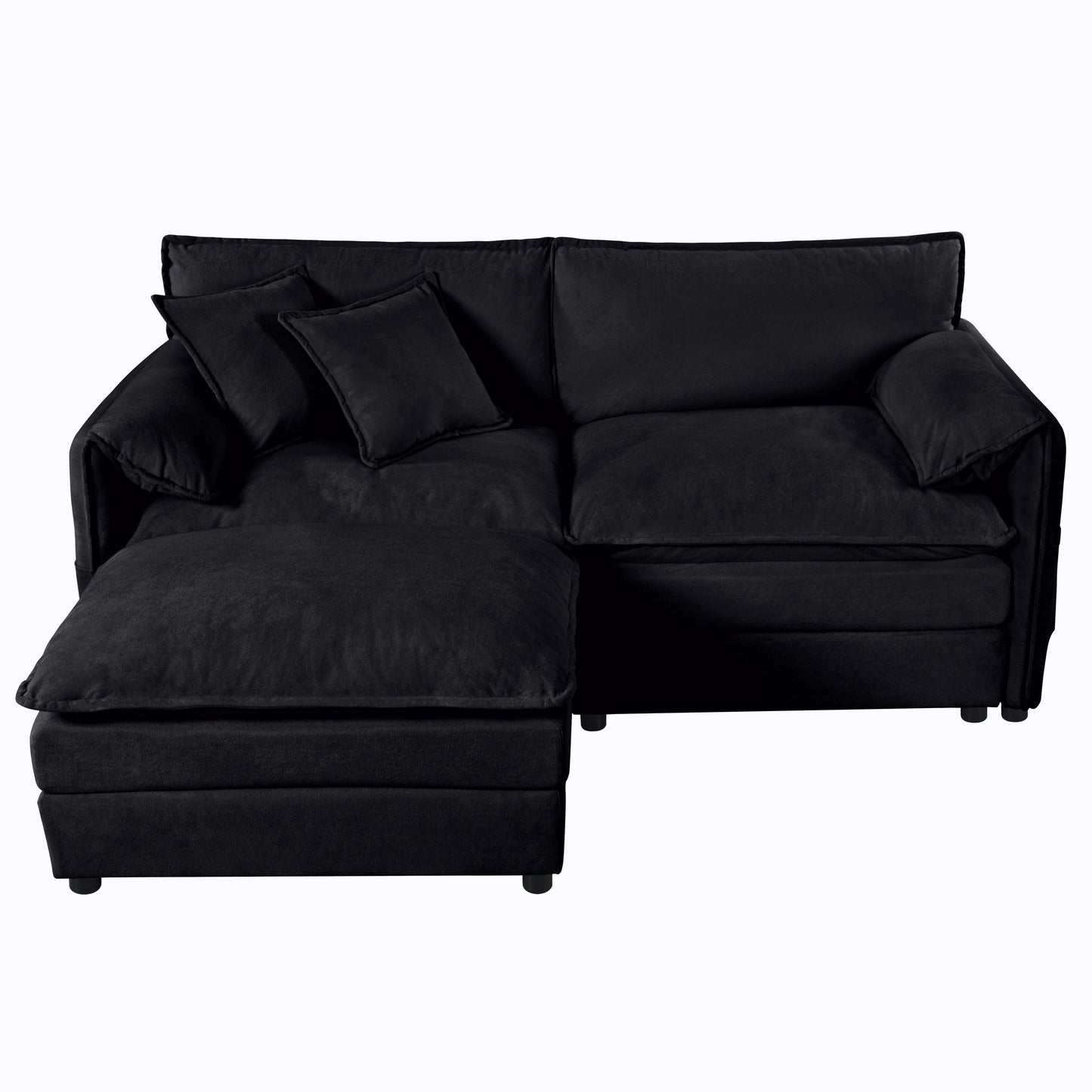 NEW Modern Chenille Deep Seat Sectional Sofa Cloud Couch with Ottoman, Comfy Love Seat Upholstered Modular L Shaped Couch, Black