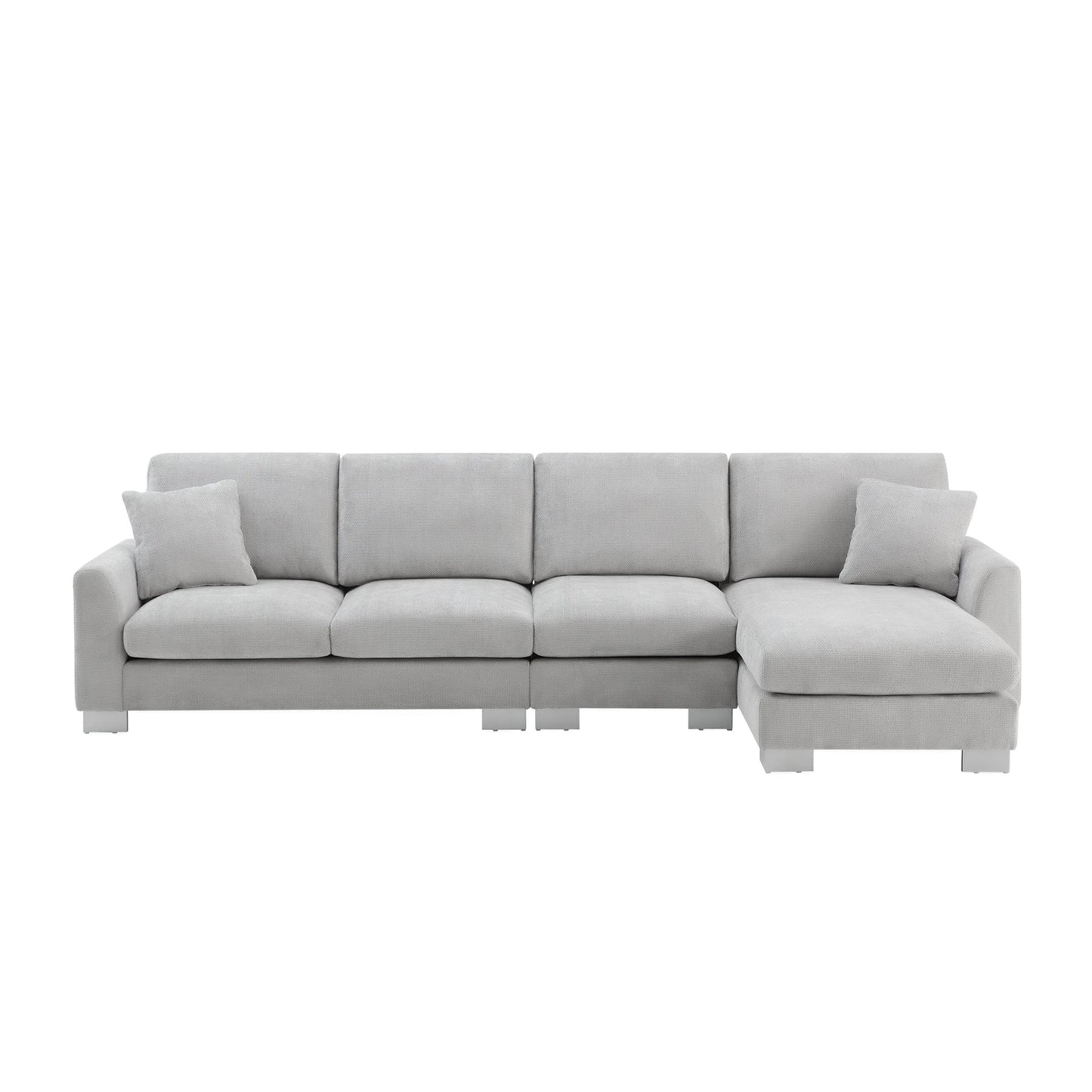 NEW Chenille Fabric Light Gray Modern Oversized L-Shaped Sectional Sofa with Chaise and Pillows
