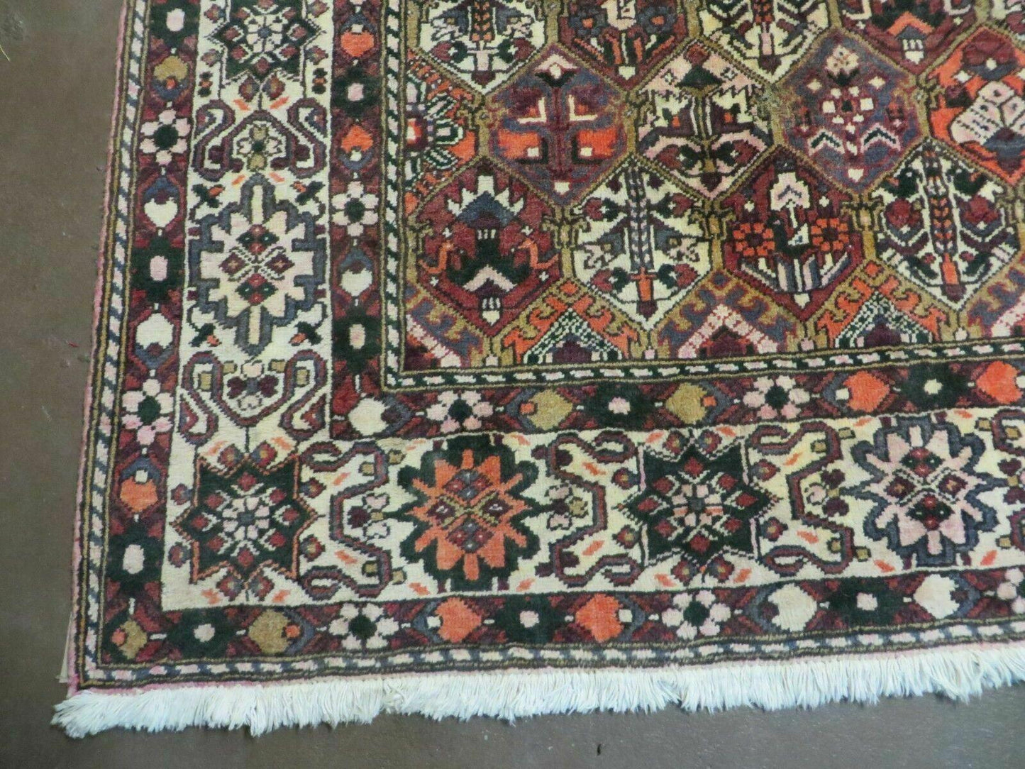 USED Antique Persian Bakhtiari Rug 7x10 - Multicolor Repeated Panel Design - Vegetable Dyed Rug - Hand Knotted Wool Room Sized Oriental Carpet 7 x 10 Rug
