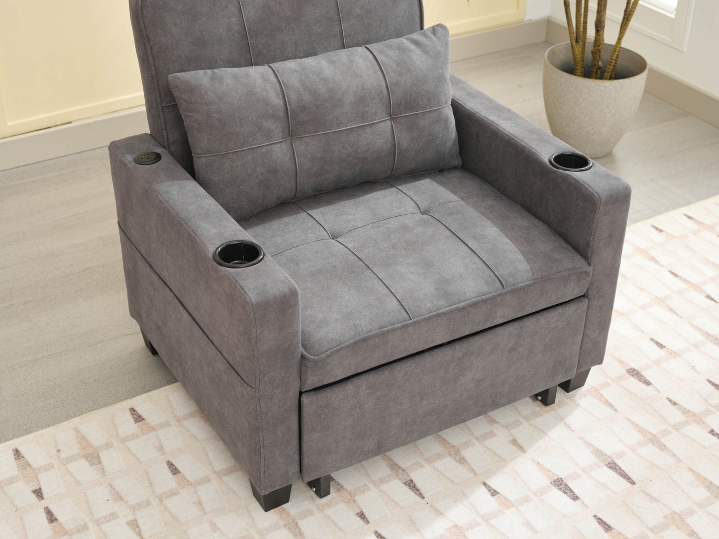 NEW Dark Grey Futon Bed Convertible Chair 3-in-1 Pull Out Sleeper Sofa with USB Ports