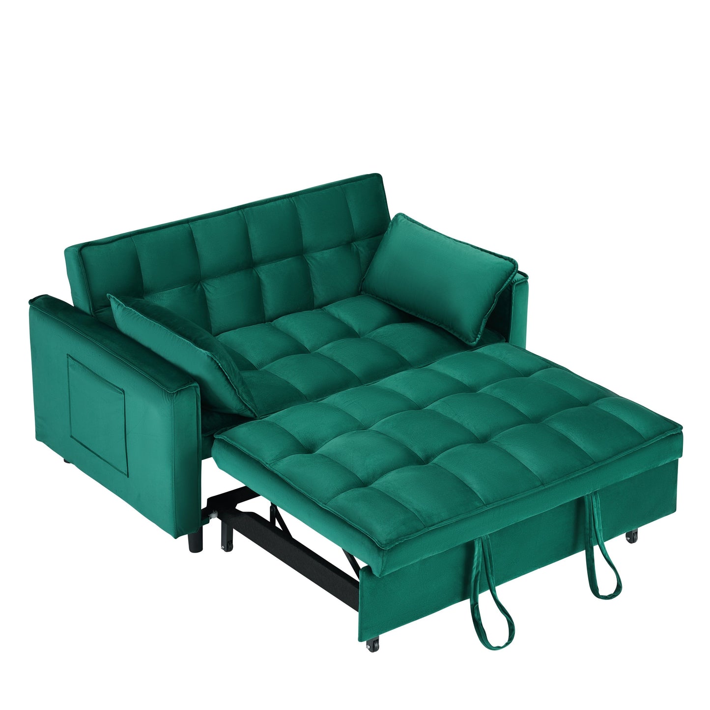 NEW 55-inch Green velvet sofa bed, elegant and convenient, with storage pockets, cleverly interpreting the three-in-one conversion