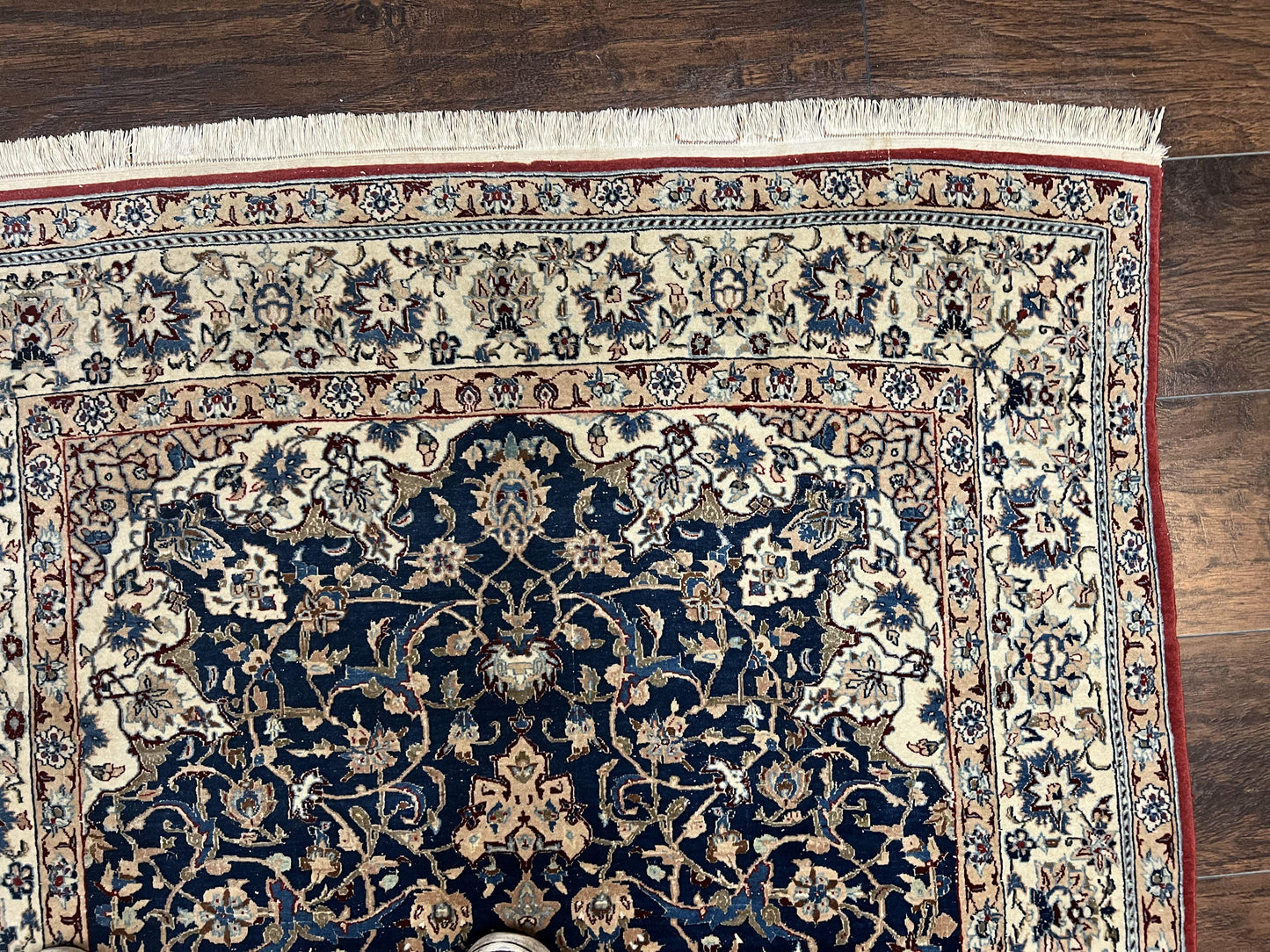 USED Super Fine Persian Nain Rug 3.6 x 5.4, Navy Blue and Ivory, 700 KPSI