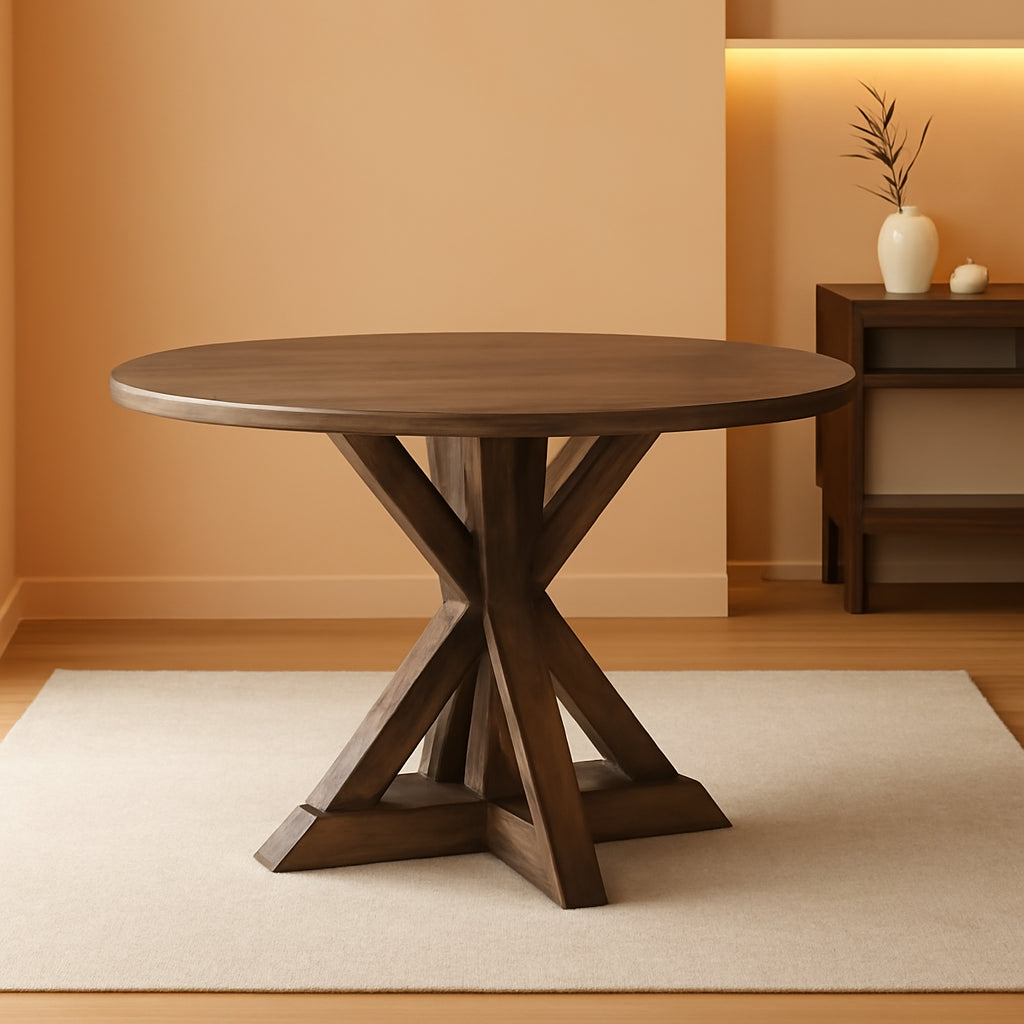 NEW Alfred Round Solid Wood Rustic Dining Table 46.5 Inch Diameter Trestle Pedestal