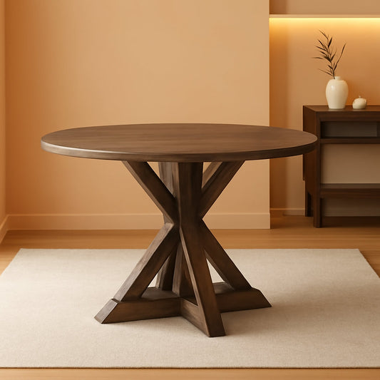 NEW Alfred Round Solid Wood Rustic Dining Table 46.5 Inch Diameter Trestle Pedestal