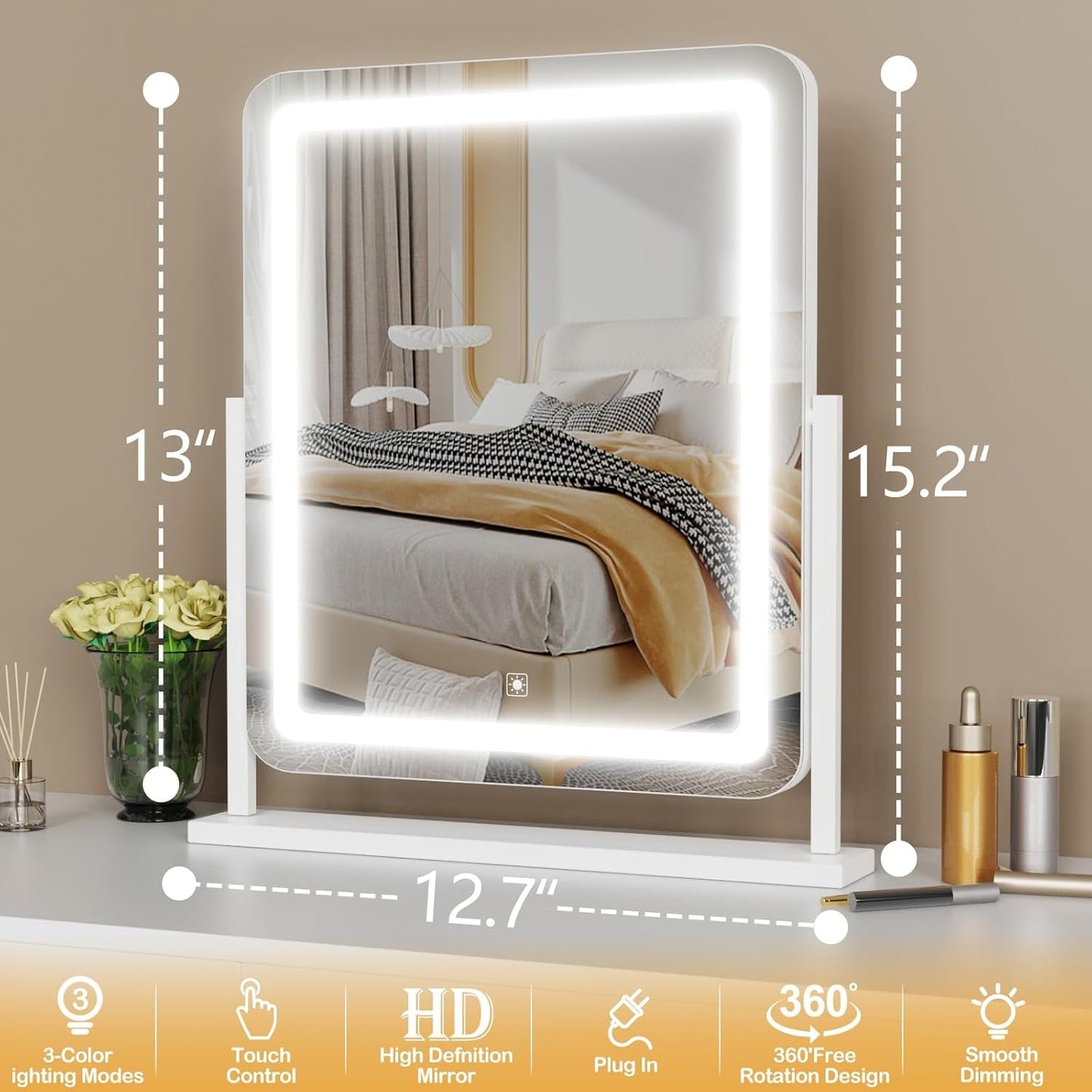 NEW LED Makeup Vanity Mirror With Lights 15.2 Inch White