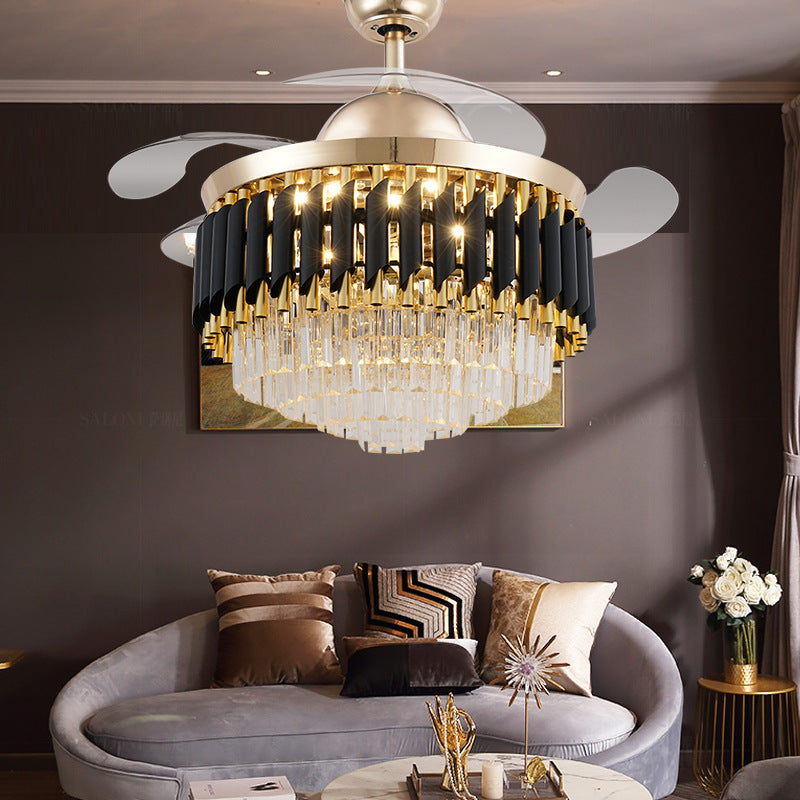 NEW LED Frequency Conversion Fan Light Fixture Crystal Chandelier