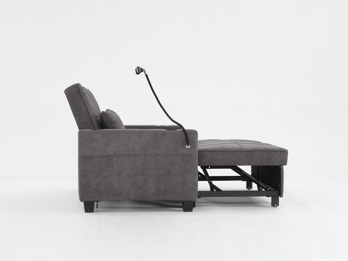 NEW Dark Grey Cloth Fabric 2 Seater Loveseat Recliner Sofa Bed with Adjustable Backrest USB and Cupholders