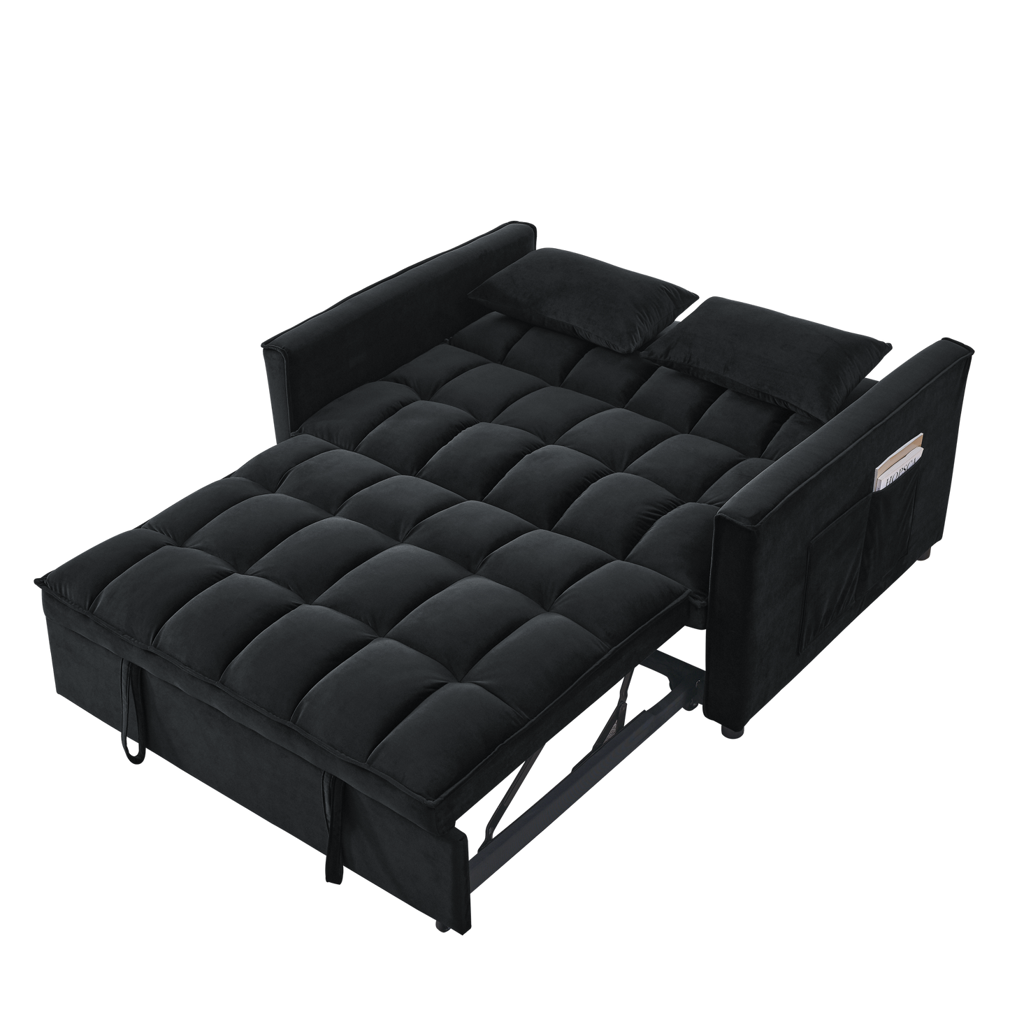 NEW Velvet Black Sleeper Convertible Sofa Recliner Bed 3-in-1 Adjustable Backrest 2-Seater