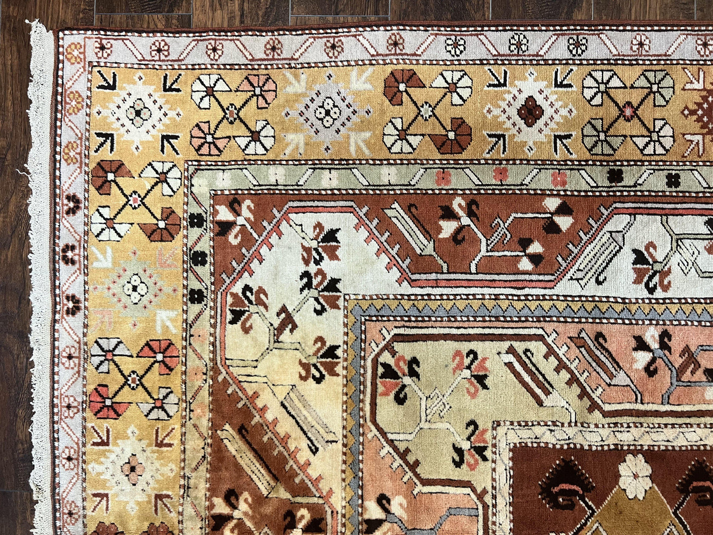 USED Turkish Rug 7x10, Wool Hand Knotted Vintage Carpet, Geometric Kazak Pattern