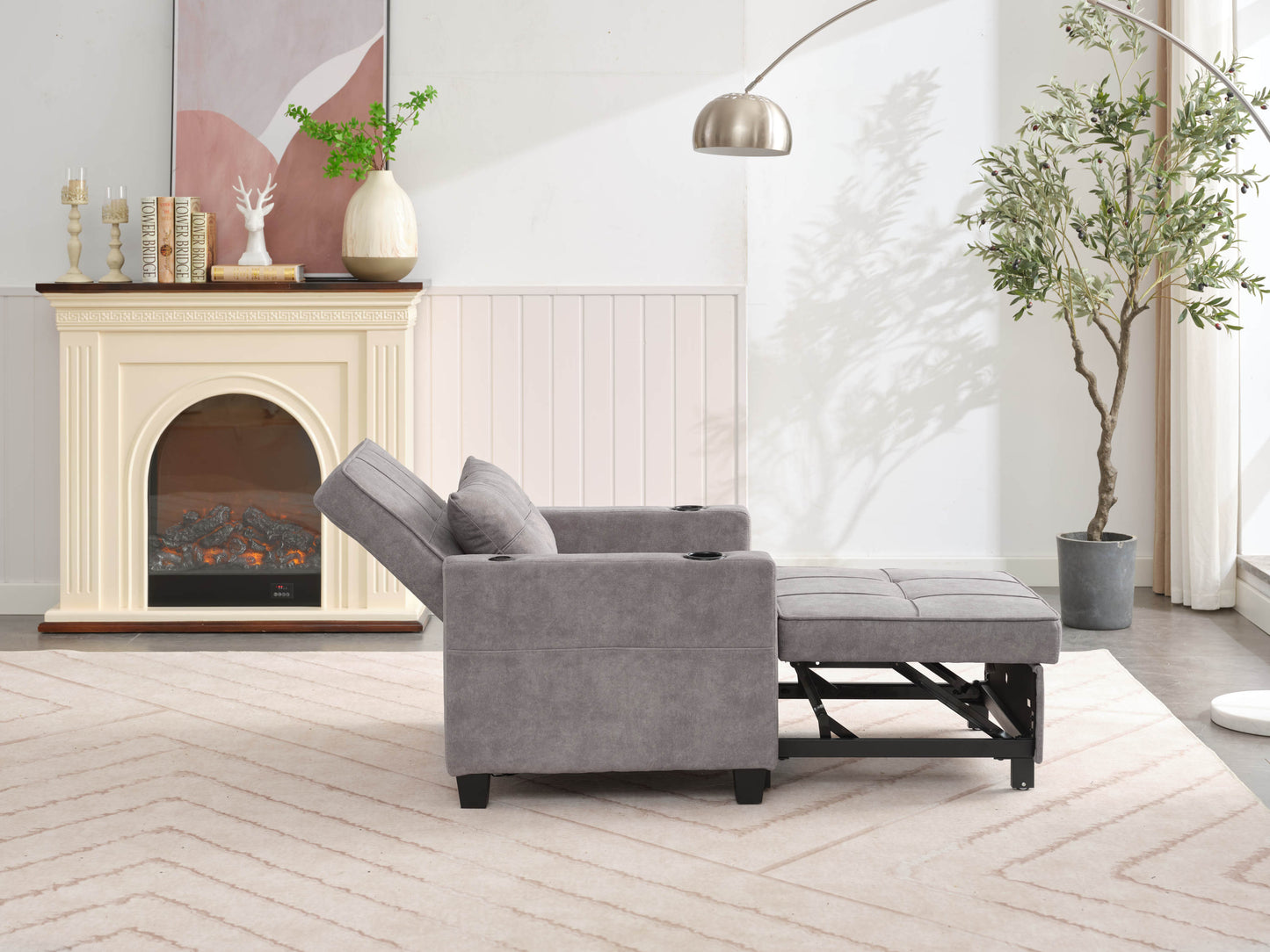 NEW Futon Chair Bed Convertible Chair 3-in-1 Pull Out Sleeper Chair Beds with USB Ports,Wear-resistant and Anti-scratch,  Armchair Bed Sleeper for Living Room (Light Grey Scratch Cloth)