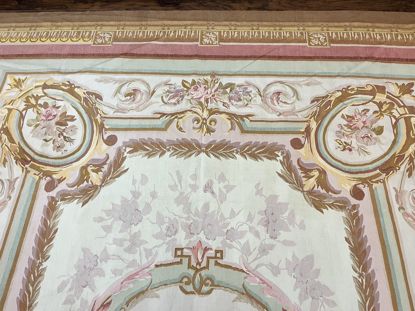 USED Large Aubusson Rug 11x15, Oversized Gallery Palace Size Flatweave Savonnerie Carpet 11 x 15 ft, Wool Handmade Vintage Elegant European