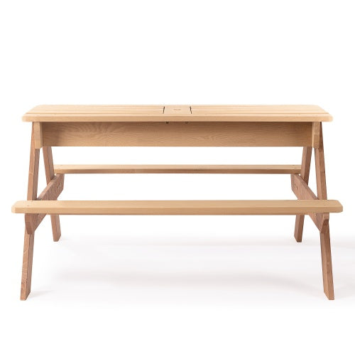 NEW 3-in-1 Kids Outdoor Cedar Wooden Picnic Table With Umbrella Convertible Sand Box And Water Kettle