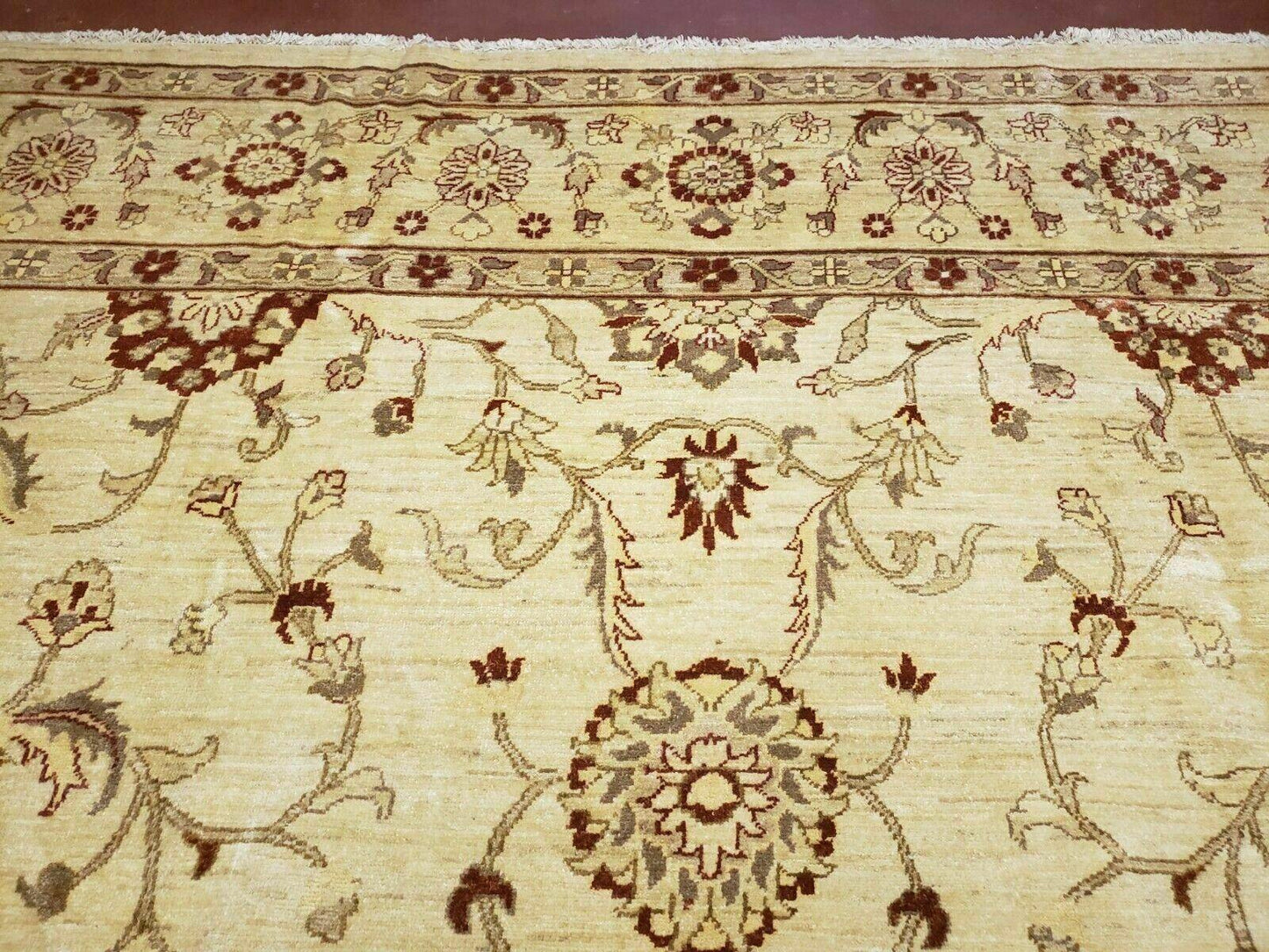 USED Oushak Rug 10x14 Neutral Colors Handmade Peshawar Wool Carpet Oatmeal Beige